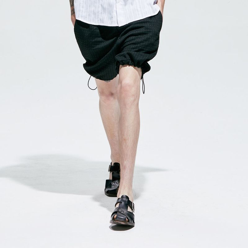 2way waffle half banding pants black