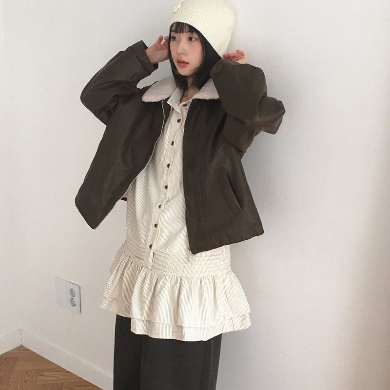 Namo frill Layered Stripe Shirt Dress