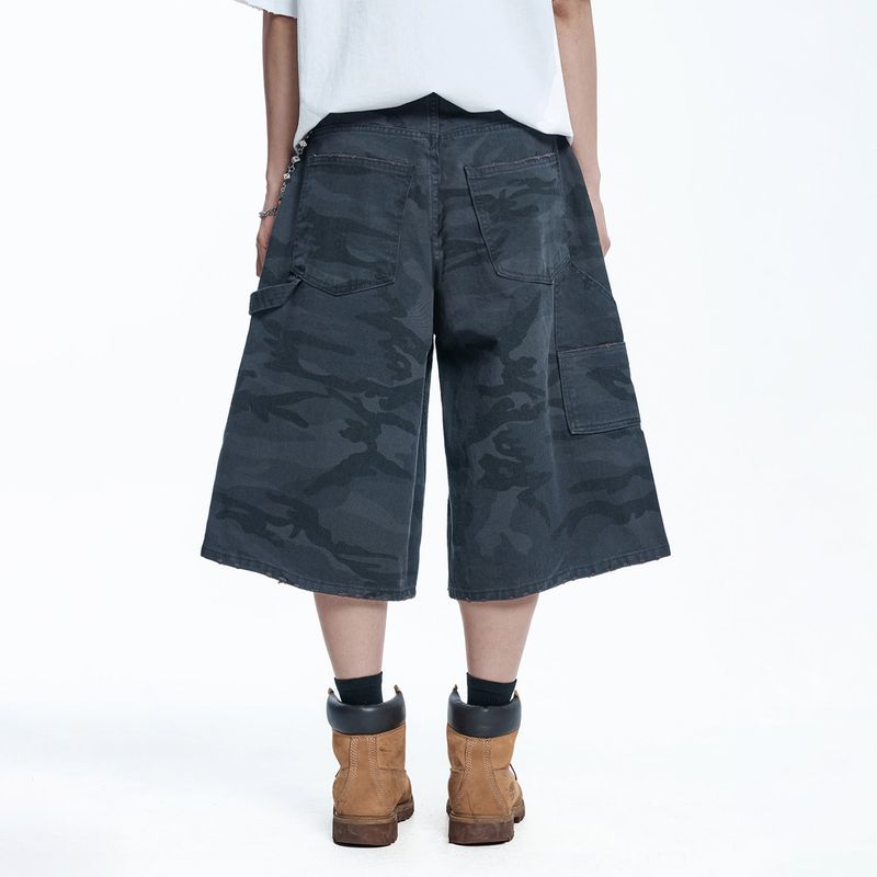 Destroyed Camo Carpenter Bermuda Pants - CHARCOAL