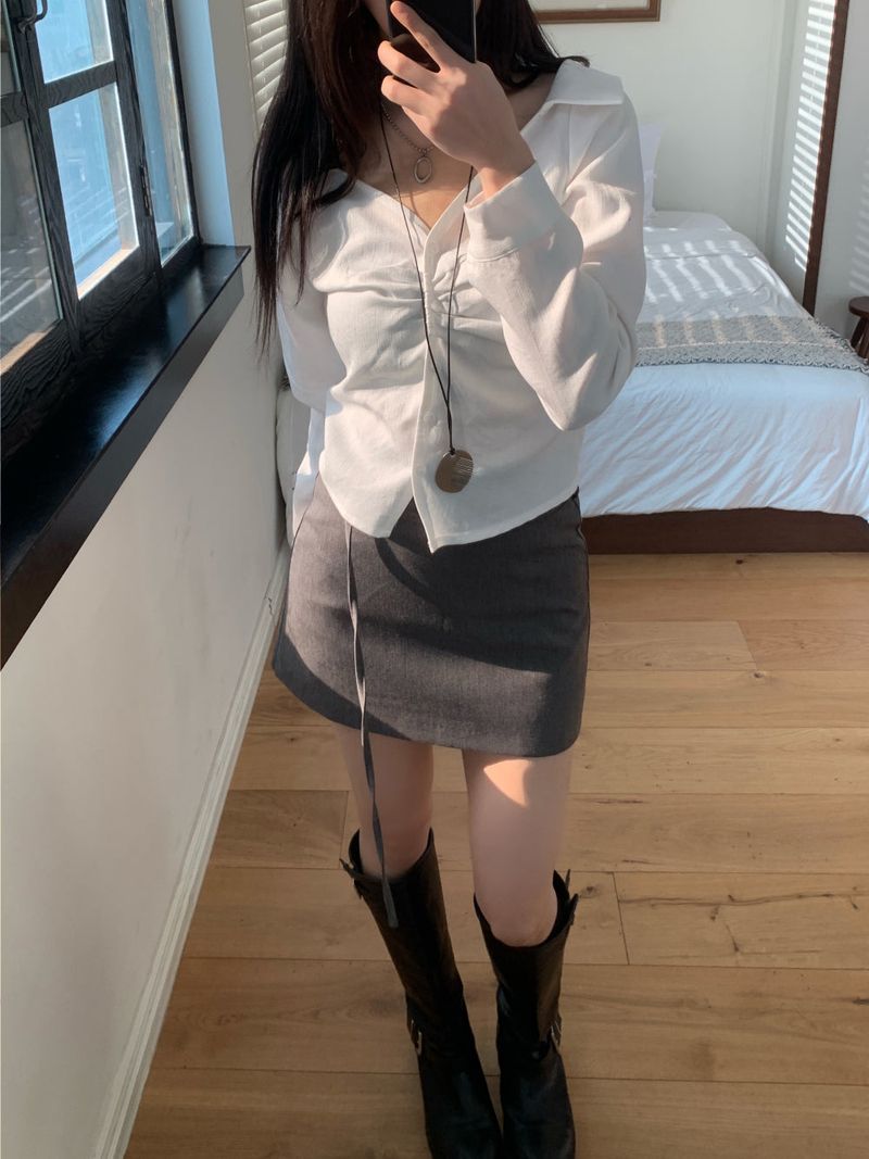 Slate Line Thin Belt Formal Mini Skirt