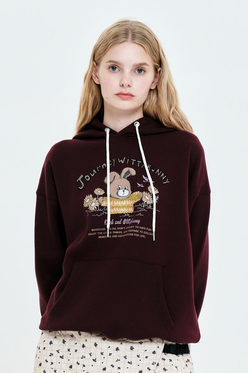 KIRSH（キルシー）の「WITTY BUNNY PATCHWORK GRAPHIC NAPPING HOODIE [BURGUNDY]（Tops）」