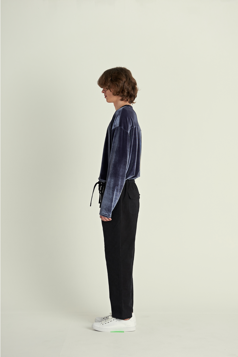 DROP-SHOULDER VELVET TEE (Charcoal)