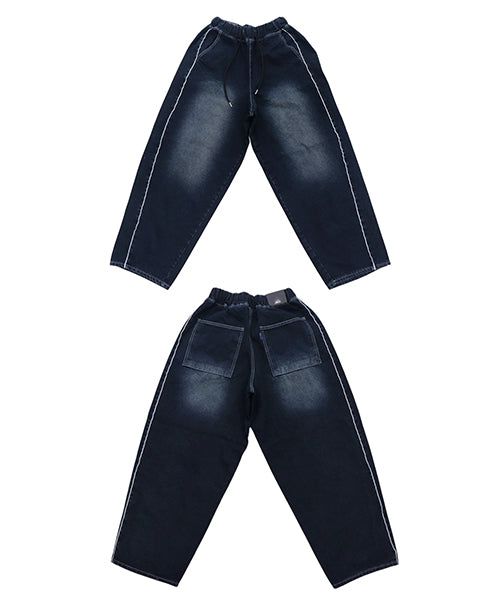 Wide Side-Line Denim Balloon Pants