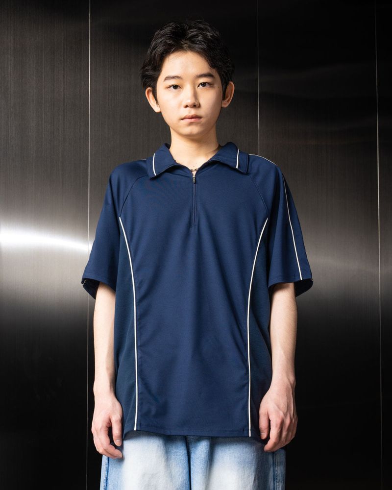Piping Half Zip-Up Jersey (Navy)