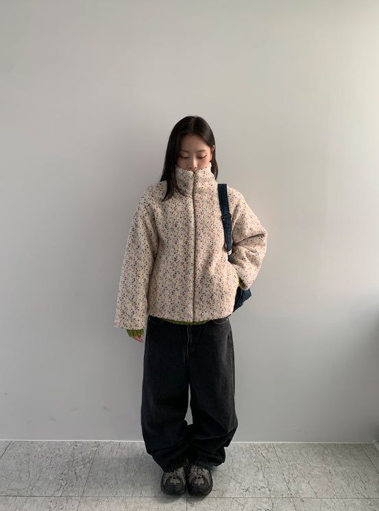 Tumbab Wool Collar Quilted Fleece Jumper