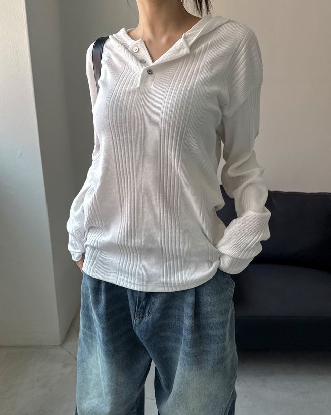 Taze Line Button Knit Hoodie