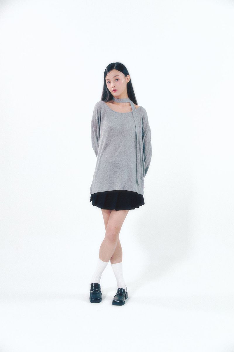 Knit Tie Long Sleeve Set Gray