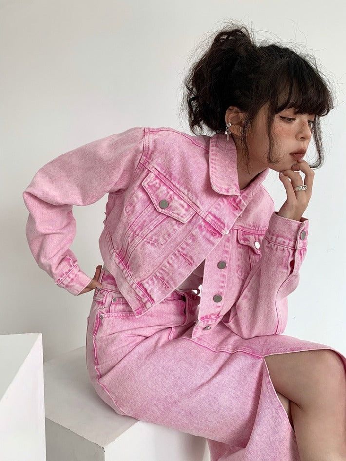 [SALE] ピンク クロップドデニムジャケット