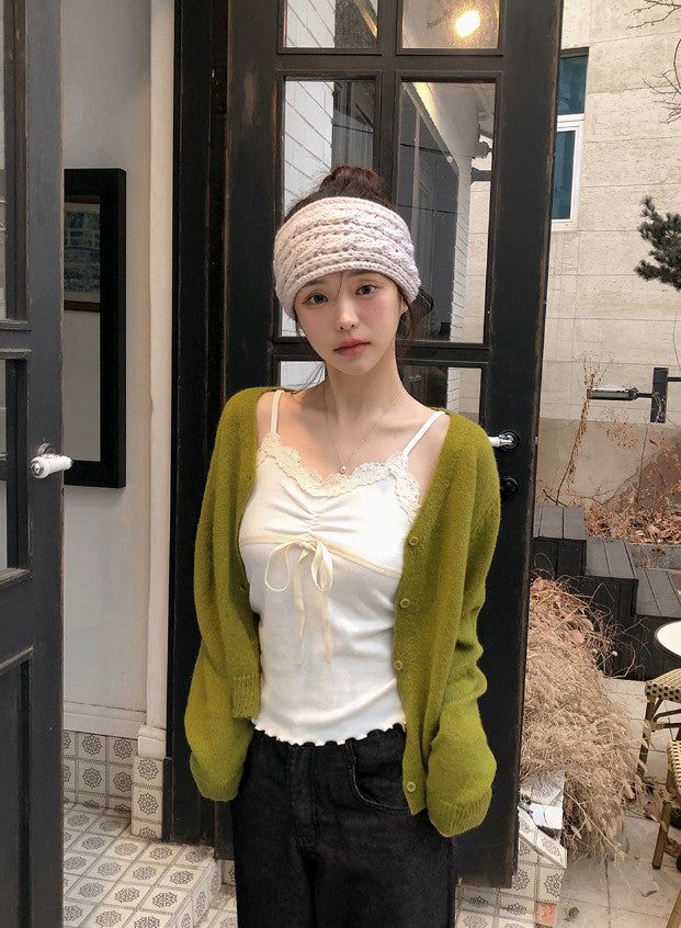 Lace Ribbon Shirring Layered Sleeveless (3color)