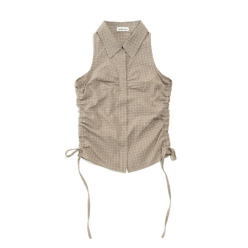 SLEEVLESS SHIRRING SHIRTS (BEIGE)