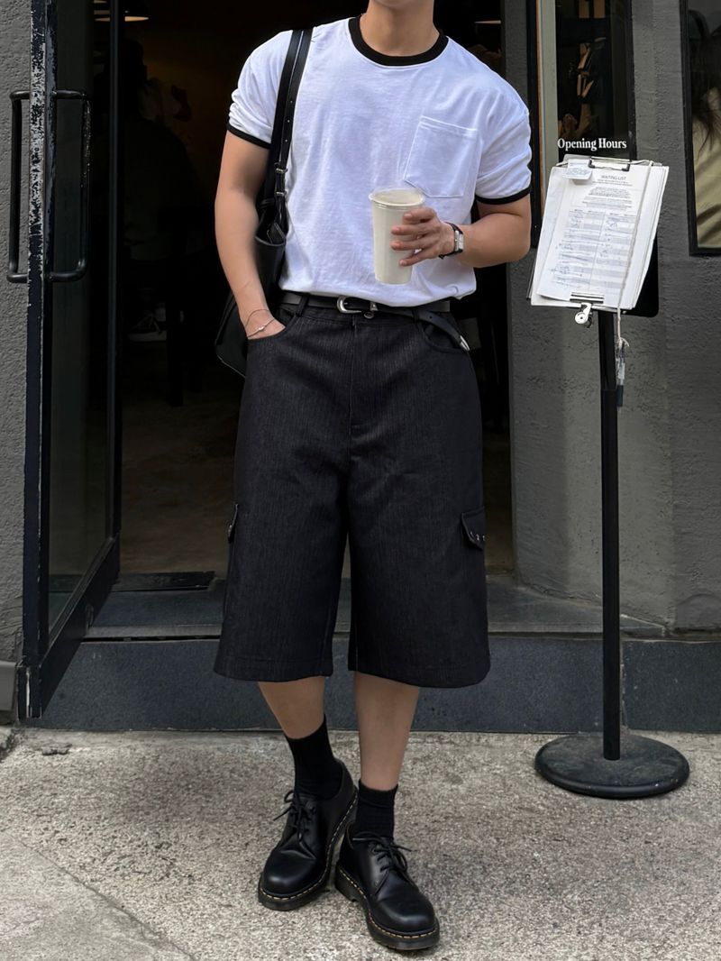 Twos herringbone bermuda pants