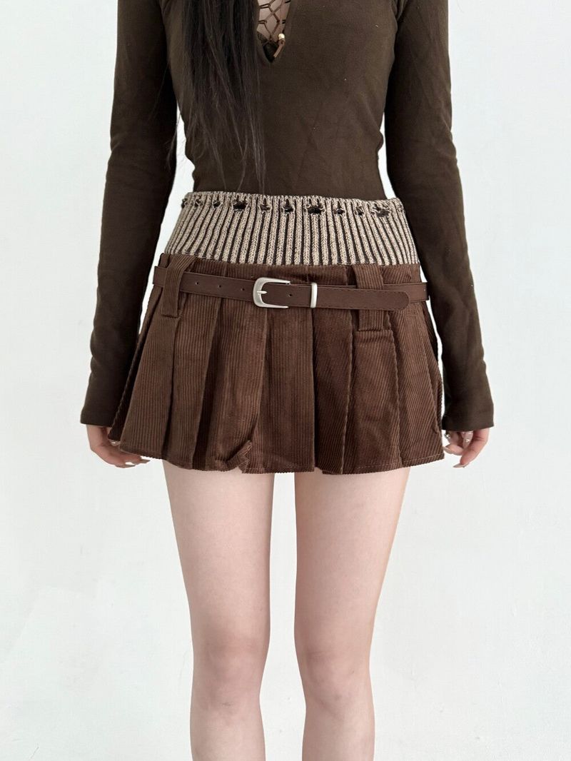 Seow（ソウ）の「1547. Rip mix golden belt pleats mini sk (3color)（Skirts）」