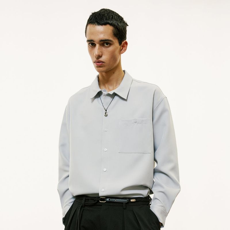 2way open collar drapery shirt blue