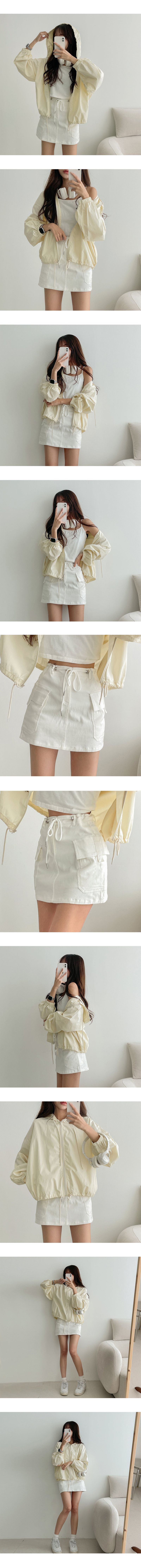 Xy Hem String Cotton Hooded Zip-Up