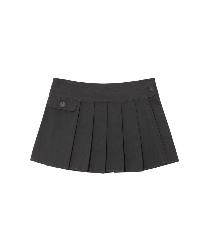 BUTTON WRAP MINI SKIRT - CHARCOAL