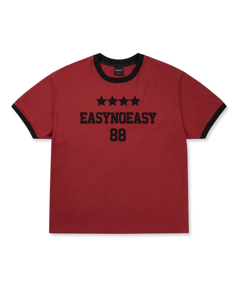 Numbering Patch Crop Ringer T-Shirt - Red