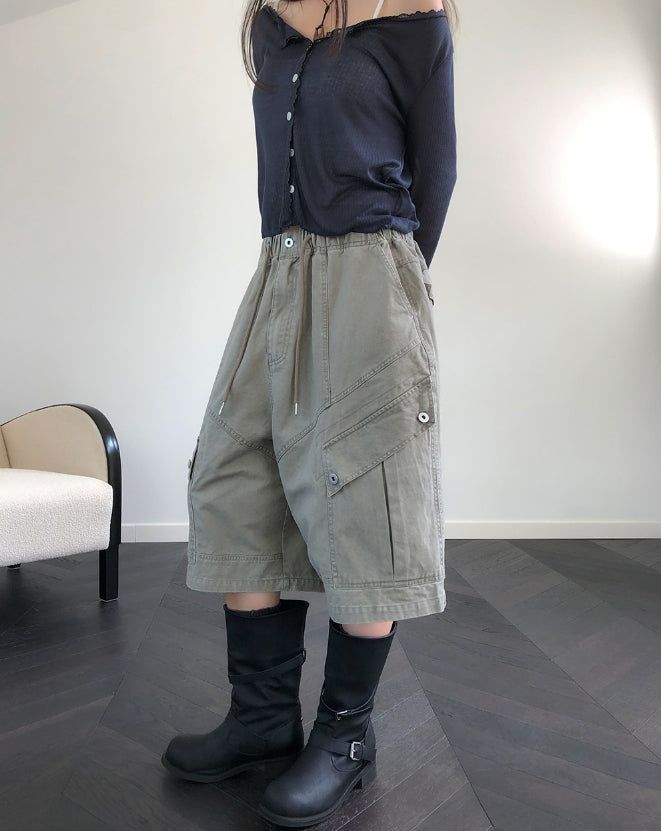 Roach Pigment Deep Dyeing Cargo Bermuda Shorts