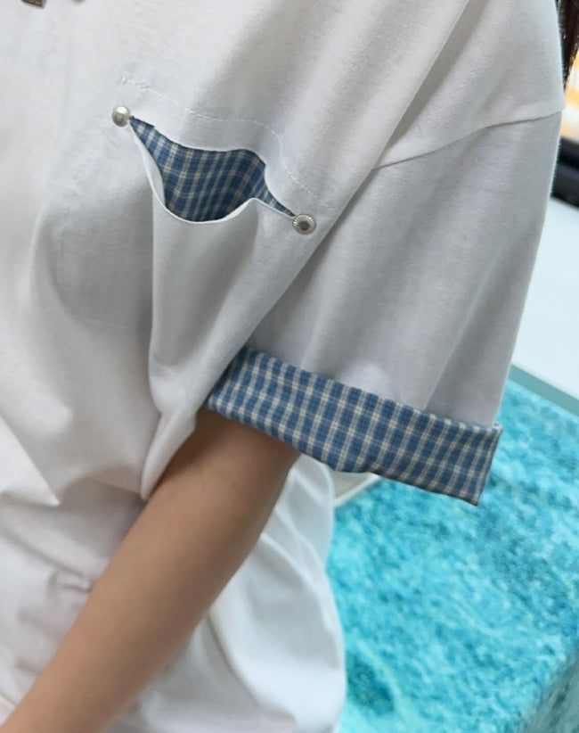 Seren check roll-up short-sleeve tee