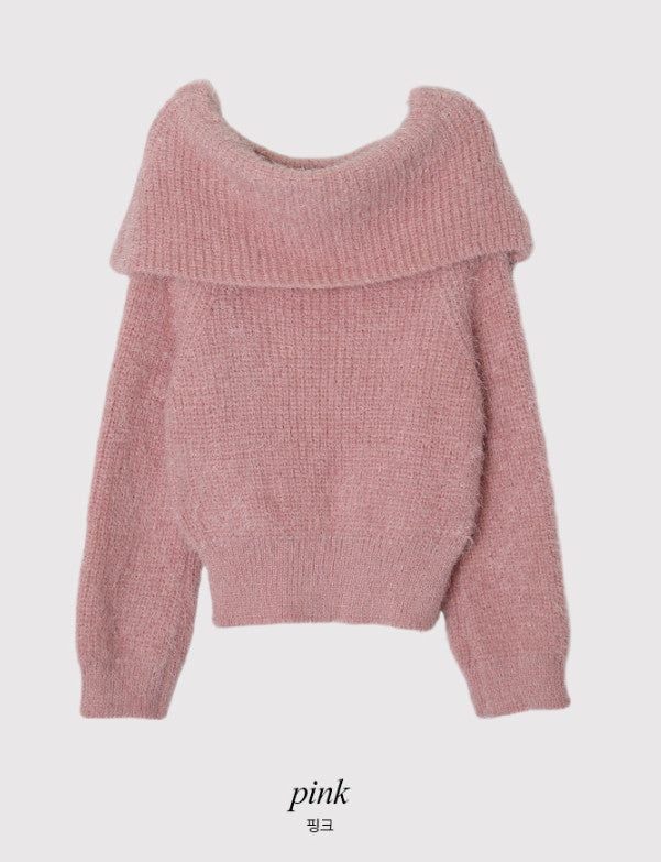 Fine Boucle Off Shoulder Loose Knit (5color)