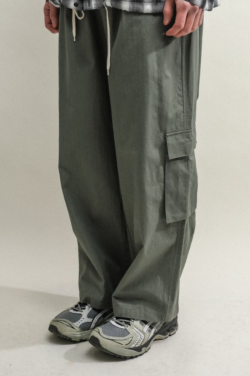 UTIL POCKET PANTS-HERRINGBONE KHAKI