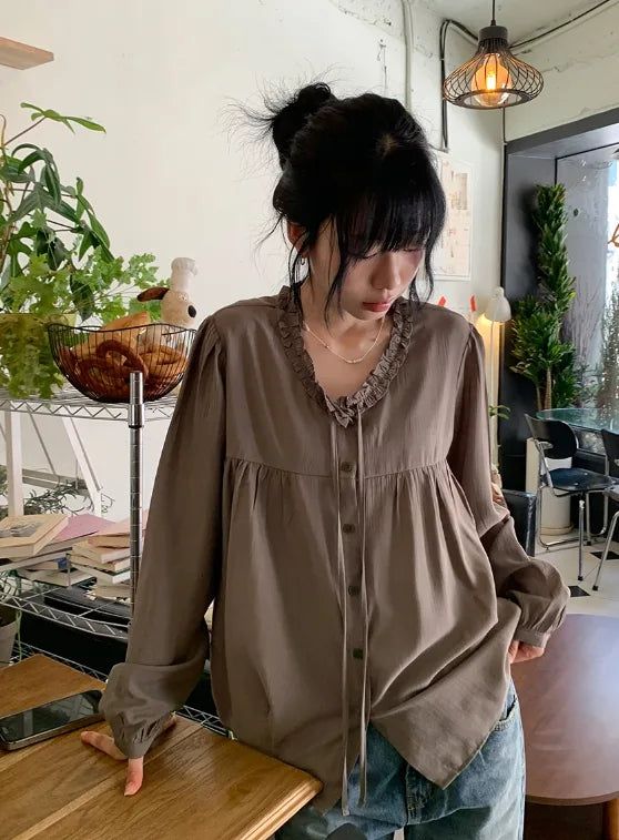 BAON（バオン）の「26FW★ [BAONHAUS] Muon Shirring Ribbon Blouse（Tops）」
