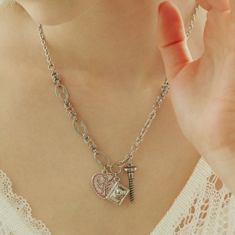 Rose Heart nail Surgical Chain Necklace