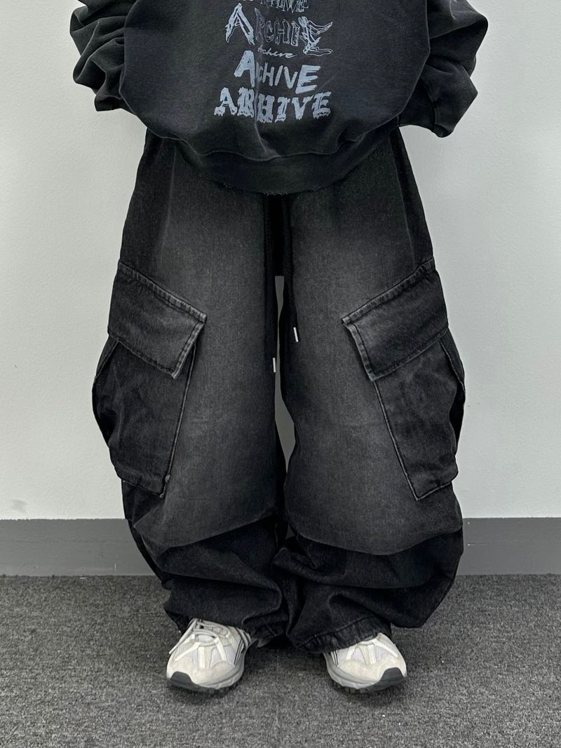 denim oblique cargo pants