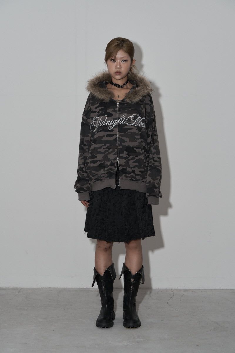 camo hair zip up (dark grey)