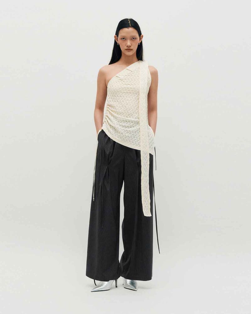 KIMZISU（キムジス）の「Stripe Ribbon Tied Wide Pants _ GREY（Pants）」