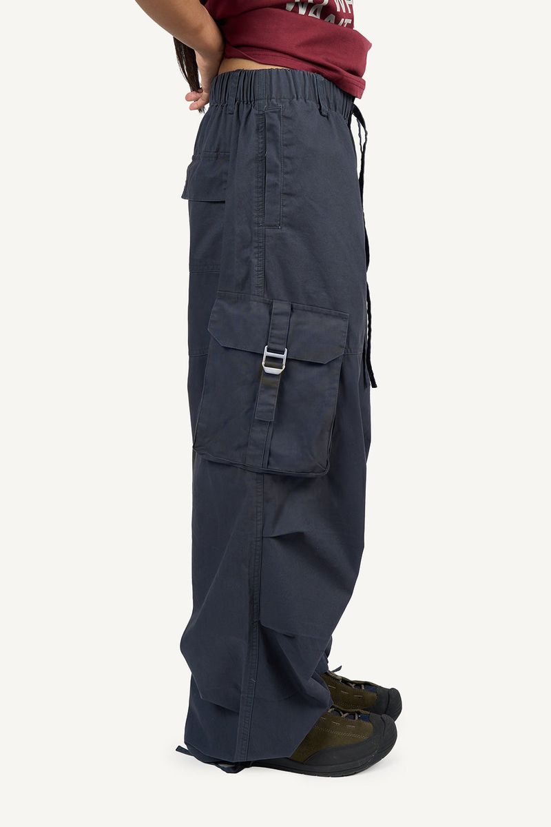 Buckle Washed Cargo Wide Pants