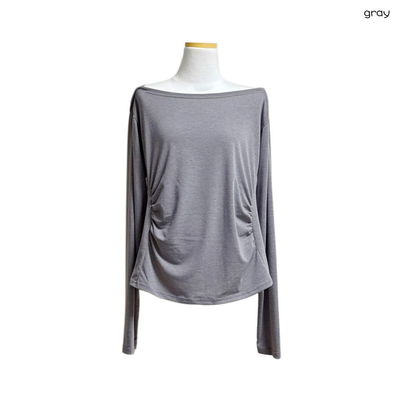 (2color) Shirring Boat Neck Soft Hoodie