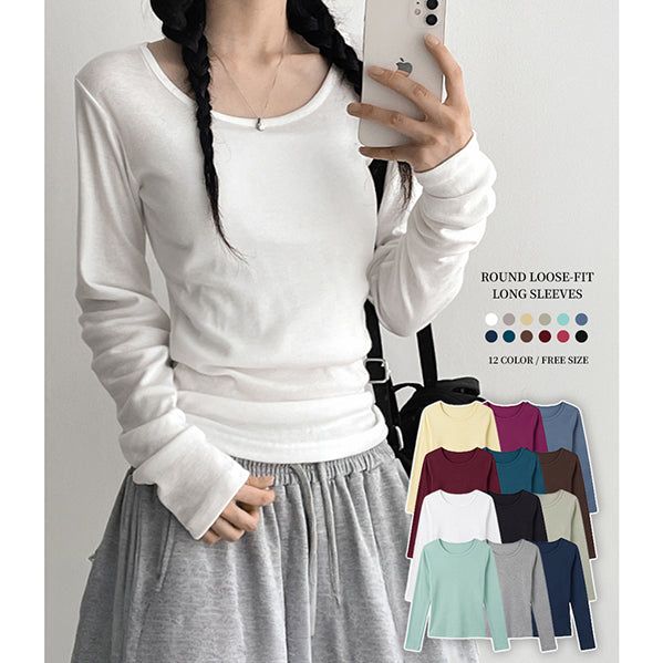 hijjoo（ハイチュー）の「Special planned sale✨ 12 colors * basic long-sleeve T-shirt, round neck long-sleeve T-shirt (12 colors)（Tops）」