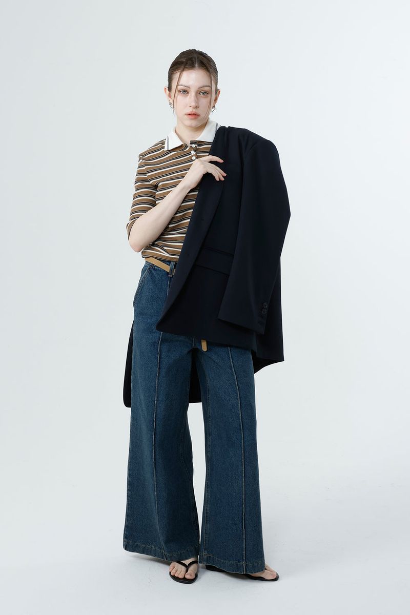 MULTI STRIPE TENCEL T-SHIRT_BROWN