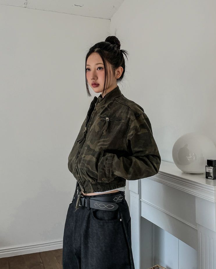 Camouflage Crop Rider Jacket