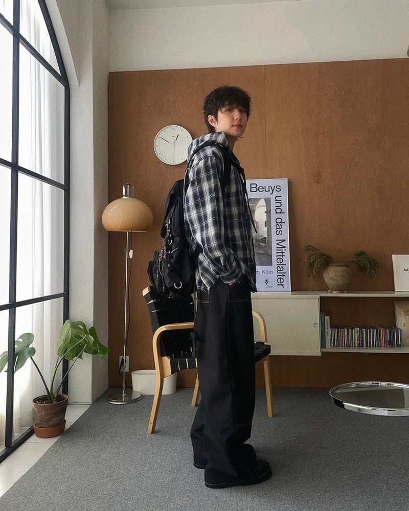 P.O チェック フード付きシャツ