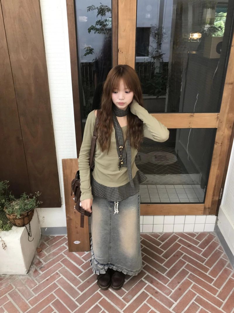 inall vintage denim skirt