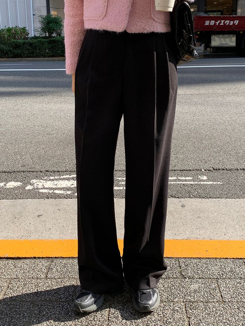 [MADE] [Wool Napping] Winter Warm Pintuck Wide Slacks