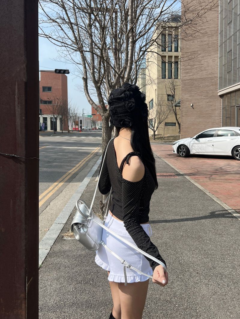 Mini Dot One Shoulder Long Sleeve Tee (4 Colors)