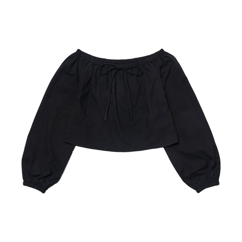 Mellow Ribbon Off-Shoulder Blouse_Black