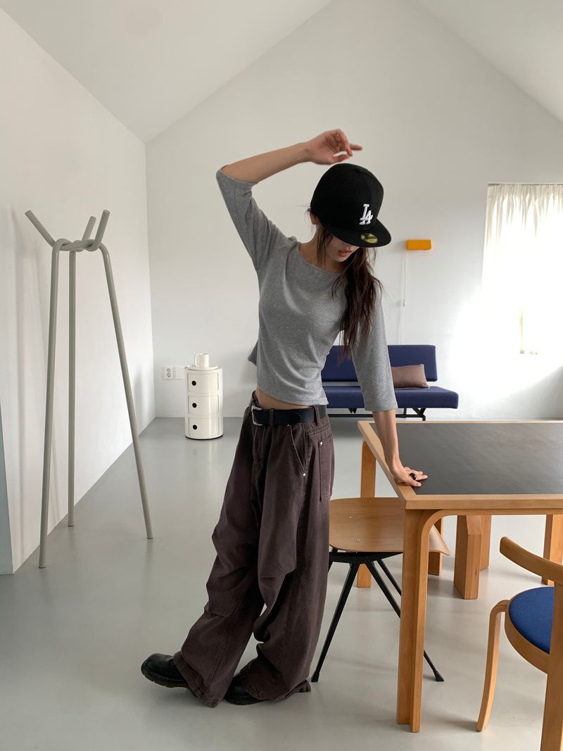BOAT NECK MID SLEEVE TEE (4C)