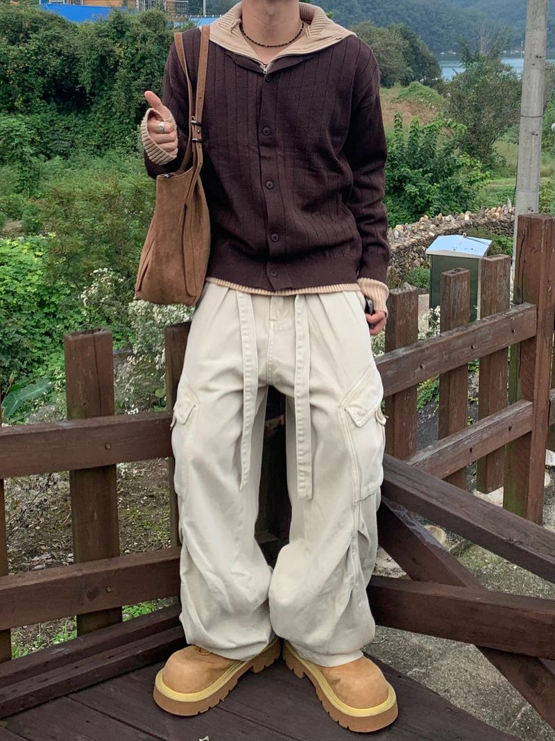 Rib Hood Half Zip-Up Knit