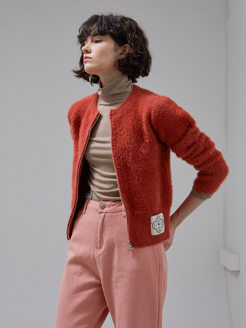 [LINE] Mohair Wool Blend Knit Zip-Up