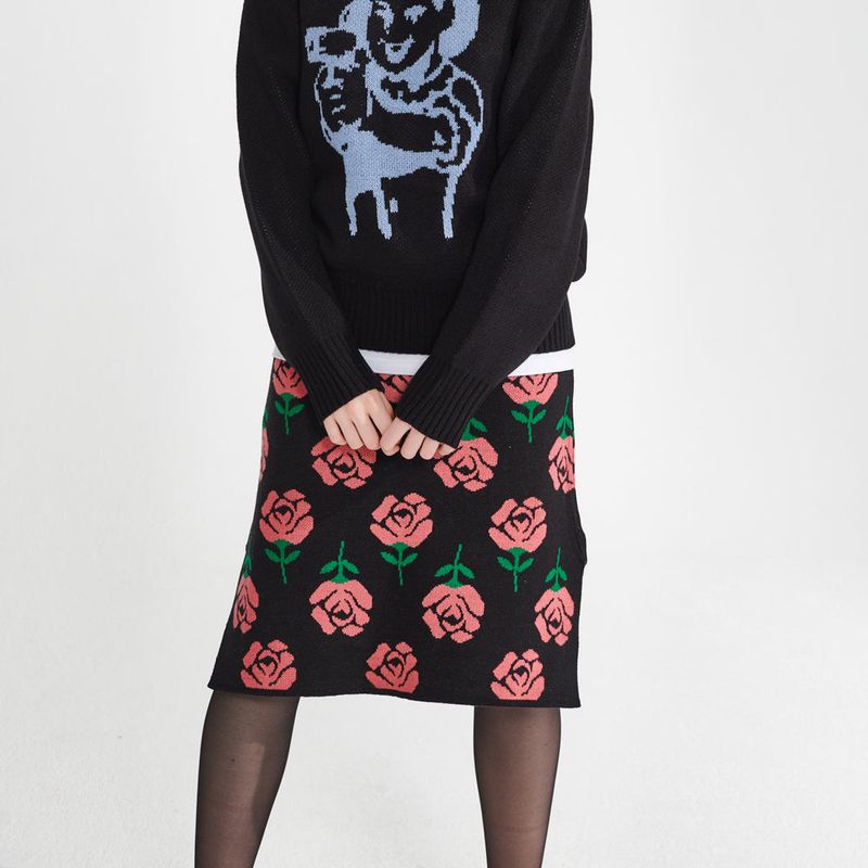 pattern Knit Skirt [Black]