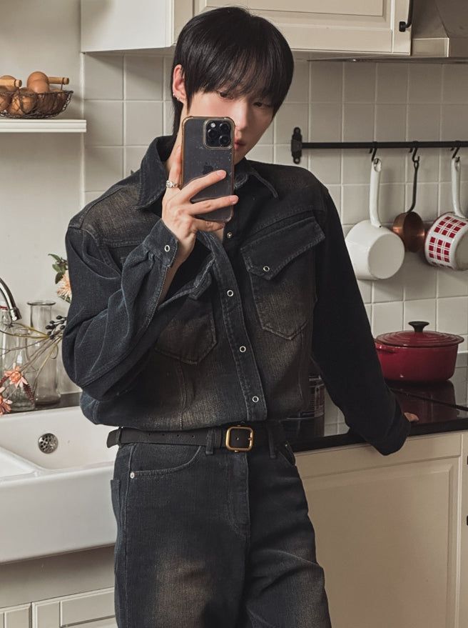 Fracture Bootcut Brushed Denim Pants