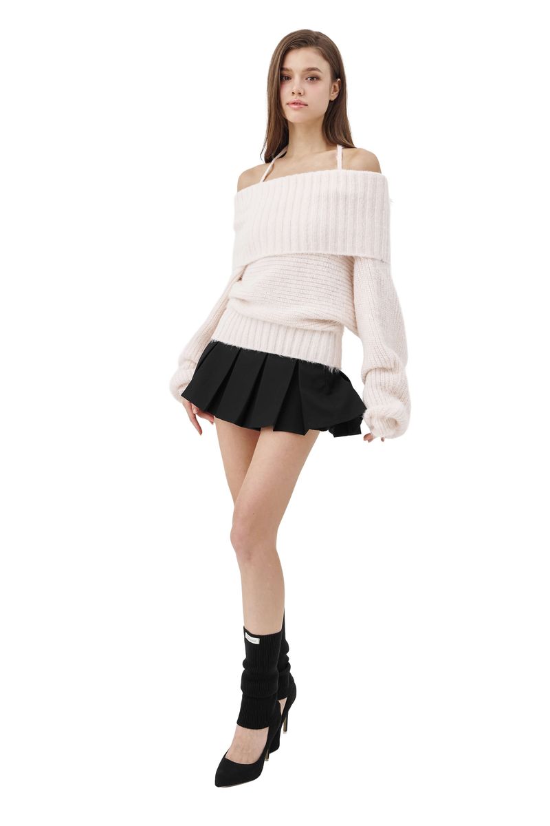 Palette off-shoulder ribbon knit, pink