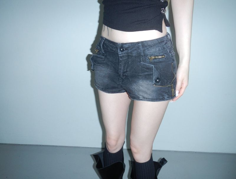 skeleton denim shorts