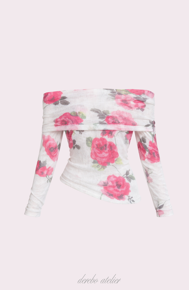 Pink rose off-shoulder long-sleeve top