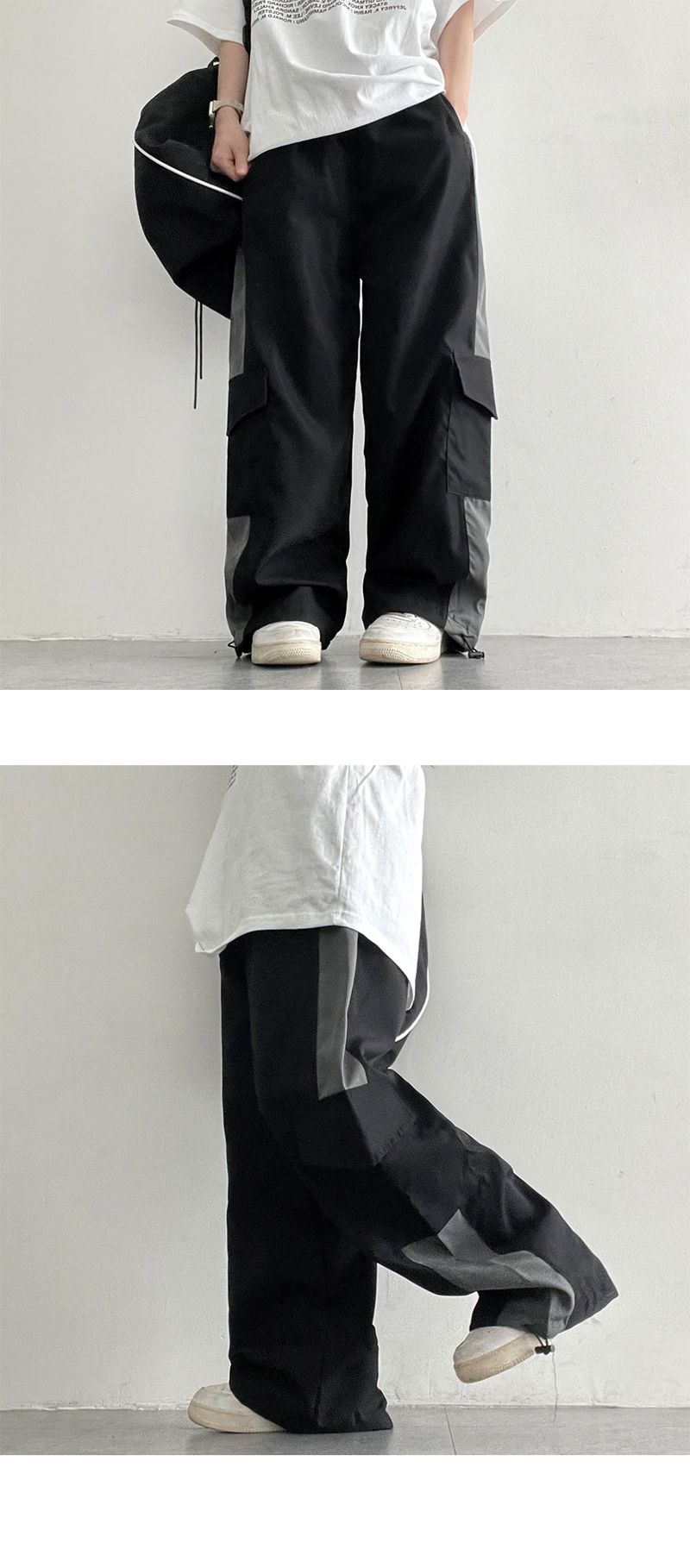 Black Gray Colored Cargo Wide Pants