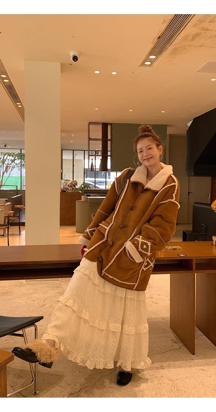Camel suede oversized fit coat