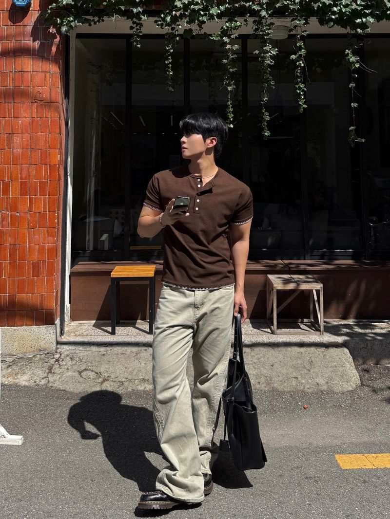 Mir stitch henley neck short sleeve tee